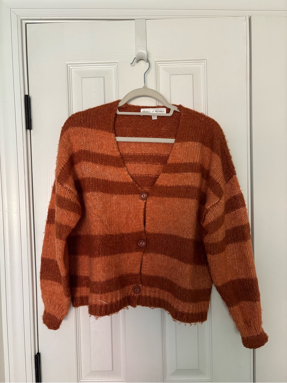 Chelsea & Theodore Rust and Burnt Orange Striped Button Cardigan